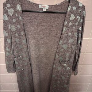LuLaRoe Gray Cardigan Sweater with Heart Pattern Girls Size 12